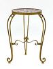 A French wrought iron and marble side table,