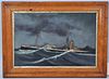 Framed Marine Painting, Steamship In Rough Sea O/C