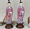 Pair Chinese Porcelain Figures, As Lamps