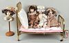 Group Four Dolls & Miniature Brass Bed