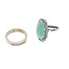 Dos anillos vintage con turquesa y diamantes en plata paladio. Tallas. 7 y 10