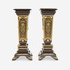 A Pair of Louis XIV Style Boulle Marquetry Inlaid Gilt-Bronze Mounted Ebonized Marble Top Pedestals 20th century