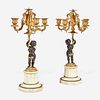A Pair of Louis XVI Style Gilt and Patinated Bronze Candelabra Late 19th century