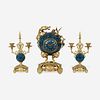 A Chinese Style Enameled Porcelain and Gilt-Bronze Mounted Clock Garniture 20th century