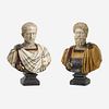 Two Carved Varicolored Marble Busts of Roman Emperors Italian, late 19th/early 20th century