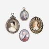 English and Continental School 18th Century A group of four portrait miniatures