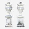 A Pair of Large Composition Stone Garden Urns on Pedestals*