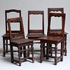 Group of Five French Baroque Walnut and Oak Side Chairs