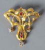 18kt Gold Art Nouveau Style Brooch With Diamonds
