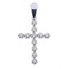 A diamond cross pendant and a fleur-de-lys pendant. The brilliant-cut diamond cross, suspended from