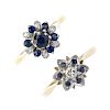 A selection of three 18ct gold sapphire and diamond rings. To include a sapphire and diamond floral