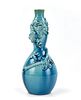 Chinese Peacock Glazed Gourd Vase w/ Dragon,19th C