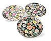 3 Chinese Black Famille Rose Flower Plates, ROC P.