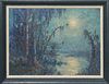 Knute Heldner (1875-1952, Louisiana), "Moonlight Swamp Scene," 20th c., oil on canvas, signed lower left, presented in a blue painted frame, H.- 17 1/