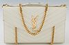 Yves St-Laurent Envelope Chain Wallet Shoulder Bag, in ivory grained chevron calf leather with gold hardware, the snap closure opening to a black sain