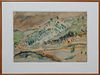 Betty B. Parsons (1900-1982, American), "Mountain Landscape with Homes," 20th c., watercolor on paper, presented in a wood frame, H.- 13 3/4 in., W.- 
