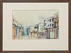 New Orleans School, "French Quarter Scene," 21st c., watercolor on paper, signed indistinctly lower middle, presented in a wood frame, H.- 7 in., 