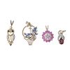 A selection of nine diamond and gem-set pendants. To include a ruby and diamond cluster pendant, 9ct