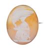 An early 20th century 9ct gold mounted shell cameo brooch. Of oval outline, the shell cameo, depicti