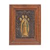 ANÃ“NIMO. Siglo XX. Nuestra SeÃ±ora Virgen de Guadalupe con los 4 misterios. ImpresiÃ³n sobre yeso moldeado. Enmarcada. 36 x 24 cm