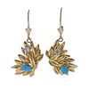 18k Gold Turquoise Diamond Earrings