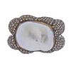 18k Gold Silver Diamond Baroque Pearl Ring