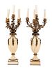 A Pair of French Bronze and Marble Urn-Form Five-Light Candelabra