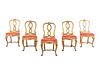 A Set of Five French Painted and Parcel Gilt Dining Chairs