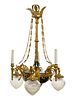 An Empire Style Gilt Bronze and Painted TÃ´le Six-Light Chandelier