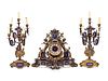 A Napoleon III Gilt Bronze and Enamel Clock Garniture