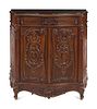 An Italian Carved Walnut Marble-Top Cabinet in the Louis XV Taste