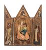 A Continental Painted and Parcel Gilt Triptych