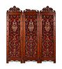 A Baroque Style Carved Walnut Three-Panel Floor Screen