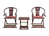 A Pair of Chinese Horseshoe-Back Armchairs and a Matching Folding Table