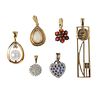 A selection of six gem-set and diamond pendants. To include a 9ct gold pear-shape opal pendant, a 9c
