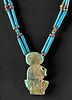Egyptian Glazed Faience Bead Necklace w/ Sekhmet Amulet
