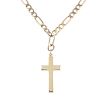A 9ct gold cross pendant and chain. The plain cross, suspended from a figaro-link chain Hallmarks fo