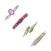 Four 9ct gold gem-set rings. To include an oval-shape pink sapphire single-stone rig, a circular-sha