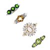 A selection of four 9ct gold diamond and gem-set rings. To include an opal and diamond cluster ring,