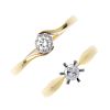 Two 18ct gold diamond rings. To include a mid 20th century diamond single-stone ring with asymmetric
