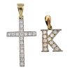 Two cubic zirconia pendants and a chain. To include a cross pendant and a letter 'K' pendant, each s