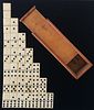 Complete Set of Double Six Robust Antique Whalebone and Ebony Dominoes