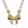 (536178-1-A) An 18ct gold cultured pearl and diamond necklace. The front designed as a pave-set diam