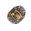 (539760-1-A) A college ring. With script, date 1971 and various insignia. Personal inscription. Weig