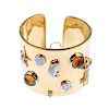 (540752-2-A) A diamond and citrine hinged cuff. The central, curved panel, with scattered diamond st