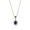 (540912-3-A) A sapphire and diamond cluster pendant. The oval-shape sapphire and brilliant-cut diamo