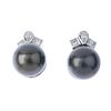 (541094-1-A) A pair of diamond and cultured pearl earrings. Each designed as a grey cultured pearl,