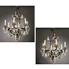 Pair Continental gilt tole & crystal chandeliers