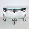 Patinated metal demilune console table