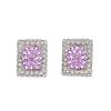 (117589) A pair of diamond and sapphire ear studs. Of curved rectangular form, the pave-set pink sap